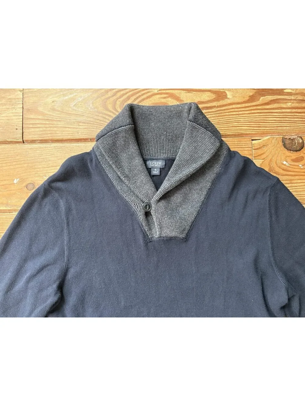 J.Crew Men's Shawl Collar Pullover Sweater Navy Gray 100% Cotton Size S